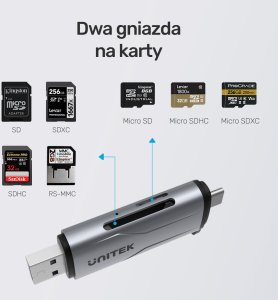 Czytnik Unitek SD/microSD USB-A 5Gbps/USB-C szary (R1010A) 6