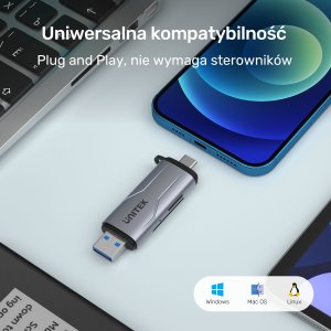 Czytnik Unitek SD/microSD USB-A 5Gbps/USB-C szary (R1010A) 7