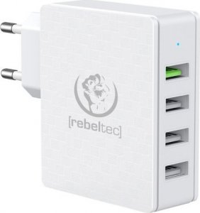 Ładowarka Rebeltec Łarowarka sieciowa H410 TURBO QC3.0 4 porty Wejcie sieciowe 100-240V 50/60Hz, maksymalny pobór pršdu 0,7A, jeden port USB zgodny z QC3.0 1
