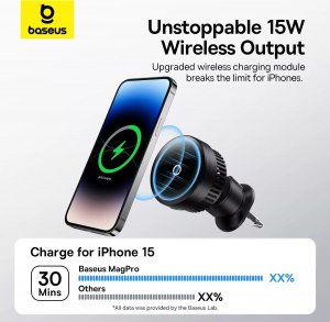 Baseus Uchwyt samochodowy z ładowaniem bezprzewodowym Baseus MagPro 15W (czarny) 6