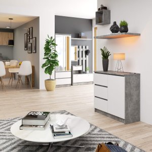 Fabryka Mebli Akord Komoda bezuchwytowa JERRY 80 cm nowoczesna 1 drzwi 3 szuflady 2 półki - beton biała 5