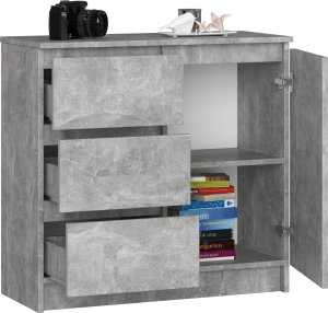 Fabryka Mebli Akord Komoda bezuchwytowa JERRY 80 cm nowoczesna 1 drzwi 3 szuflady 2 półki - beton 2