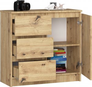 Fabryka Mebli Akord Komoda bezuchwytowa JERRY 80 cm nowoczesna 1 drzwi 3 szuflady 2 półki - dąb artisan 2