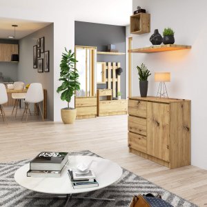 Fabryka Mebli Akord Komoda bezuchwytowa JERRY 80 cm nowoczesna 1 drzwi 3 szuflady 2 półki - dąb artisan 4