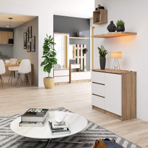 Fabryka Mebli Akord Komoda bezuchwytowa JERRY 80 cm nowoczesna 1 drzwi 3 szuflady 2 półki - dąb sonoma biała 2