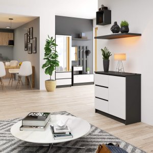 Fabryka Mebli Akord Komoda bezuchwytowa JERRY 80 cm nowoczesna 1 drzwi 3 szuflady 2 półki - grafit szary biała 4