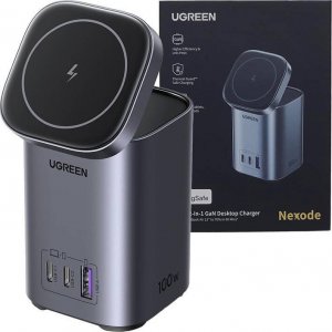 Ładowarka Ugreen Ładowarka / stacja ładowania GaN 2w1 UGREEN CD342, Qi, 2xUSB-C, 1x USB-A, 100W (szara) 2