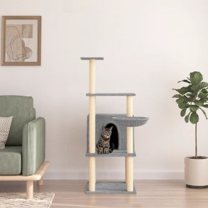 vidaXL Drapak dla kota z sizalowymi słupkami, jasnoszary, 132 cm 1