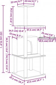 vidaXL Drapak dla kota z sizalowymi słupkami, kremowy, 132 cm 8