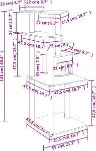vidaXL Drapak dla kota z sizalowymi słupkami, kremowy, 123 cm 7