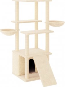 vidaXL Drapak dla kota z sizalowymi słupkami, kremowy, 133 cm 2