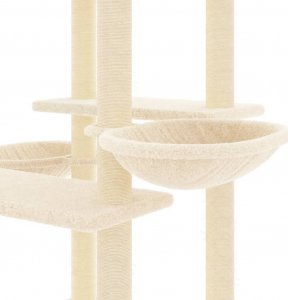 vidaXL Drapak dla kota z sizalowymi słupkami, kremowy, 133 cm 6