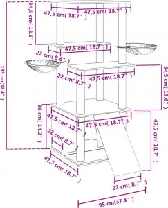 vidaXL Drapak dla kota z sizalowymi słupkami, kremowy, 133 cm 8