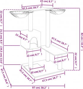 vidaXL Drapak dla kota ze słupkami, kremowy, 82 cm 8