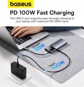 HUB USB Baseus Hub 6w1 Baseus Metal Gleam 2 Series, USB-C do 2xUSB 3.0 +USB-C + HDMI + USB-C PD + Ethernet RJ45 3