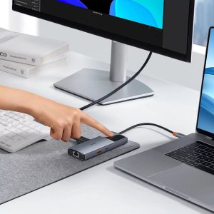 HUB USB Baseus Hub 6w1 Baseus Metal Gleam 2 Series, USB-C do 2xUSB 3.0 +USB-C + HDMI + USB-C PD + Ethernet RJ45 9