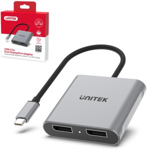 Adapter USB Unitek V1404A USB-C - DisplayPort x2 Srebrny  (V1404A) 2