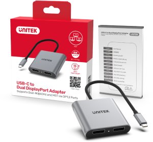 Adapter USB Unitek V1404A USB-C - DisplayPort x2 Srebrny  (V1404A) 9