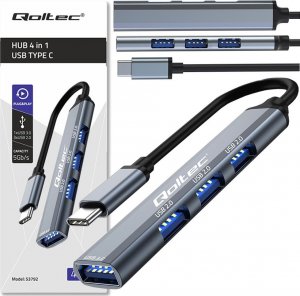 HUB USB Qoltec HUB adapter USB-C 3.1 4w1 | USB 3.0 | 3x USB 2.0 4