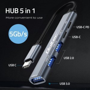 HUB USB Qoltec HUB adapter USB-C 3.1 5w1 | USB-C PD | USB-C | 2x USB 2.0 | USB 3.0 2