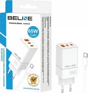 Ładowarka Beline Ładowarka sieciowa 65W GaN 2xUSB-C + USB-A+ kabel USB-C Biała 2