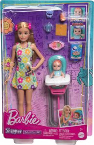 Lalka Barbie Mattel Skipper Opiekunka Zestaw Karmienie maluszka HTK35 1