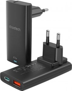 Ładowarka Choetech Mini ładowarka sieciowa podróżna Choetech PD6011 PD65W GaN slim USB-A+C (czarna) 2