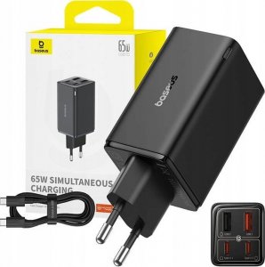 Ładowarka Baseus OS-Baseus GaN6 Pro Fast Charger 2C+2U 65W  EU Cluster Black((With:Mini White Cable Type-C to Type-C 100W(20V/5A) 1m Black） 1