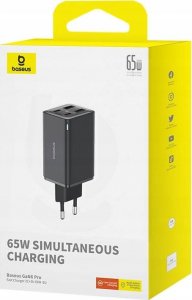 Ładowarka Baseus OS- GaN6 Pro Fast Charger 2C+2U 65W EU Cluster Black((With:Mini White Cable Type-C to Type-C 100W(20V/5A) 1m Black） 3