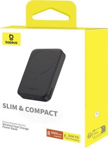 Powerbank Baseus OS-Baseus Magnetic Mini Air Wireless Fast Charge Power Bank 6000mAh 20W Cluster Black（With Simple Series Charging Cable Type-C to Type-C (20V/3A) 30cm Black) 10