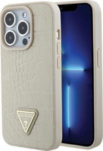Guess Guess GUHCP15XPCRTHCD iPhone 15 Pro Max 6.7" złoty/gold hardcase Croco Triangle Metal Logo 1
