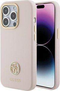 Guess Guess GUHCP15LM4DGPP iPhone 15 Pro 6.1" jasnoróżowy/pink hardcase Silicone Logo Strass 4G 1