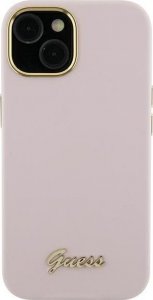 Guess Guess GUHCP15LSMBSLP iPhone 15 Pro 6.1" różowy/pink hardcase Silicone Script Metal Logo & Frame 1
