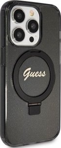Guess Guess GUHMP15LHRSGSK iPhone 15 Pro 6.1" czarny/black hardcase Ring Stand Script Glitter MagSafe 4