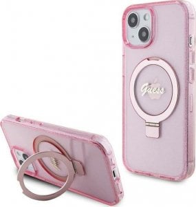 Guess Guess GUHMP15MHRSGSP iPhone 15 Plus 6.7" różowy/pink hardcase Ring Stand Script Glitter MagSafe 1