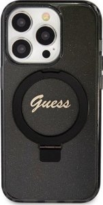 Guess Guess GUHMP15XHRSGSK iPhone 15 Pro Max 6.7" czarny/black hardcase Ring Stand Script Glitter MagSafe 3