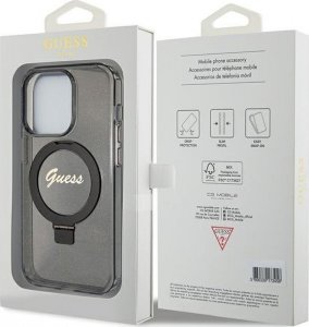 Guess Guess GUHMP15XHRSGSK iPhone 15 Pro Max 6.7" czarny/black hardcase Ring Stand Script Glitter MagSafe 8