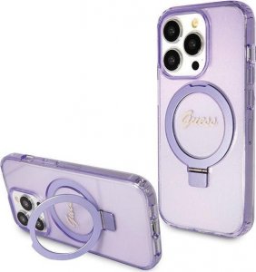 Guess Guess GUHMP13XHRSGSU iPhone 13 Pro Max 6.1" fioletowy/purple hardcase Ring Stand Script Glitter MagSafe 1