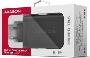 Ładowarka Axagon ACU-DPQ100 Ładowarka sieciowa, GaN 100W, 3x port (USB-A + dual USB-C) PD3.0/QC4+/PPS/Apple, czarna 5