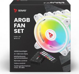 Wentylator Savio FAN-01 ARGB Biały 3-pack + Hub + Pilot (SAVGFAN-01 WHITE) 8