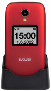 Telefon komórkowy Evolveo EVOLVEO EasyPhone FS, vyklápěcí mobilní telefon 2.8" pro seniory s nabíjecím stojánkem (červená barva) 2
