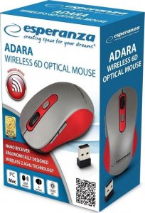 Mysz Esperanza ESPERANZA MYSZ BEZPRZEWODOWA 2.4GHZ ADARA CZERWONA EM131R 4