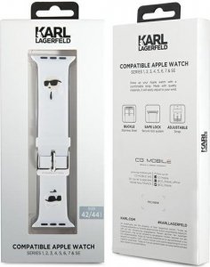 Karl Lagerfeld Pasek KLAWLSLKCNH Apple Watch 42/44/45/49mm biały/white strap 3D Rubber Karl&Choupette Heads 4