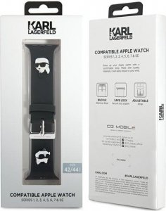 Karl Lagerfeld Pasek KLAWLSLKCNK Apple Watch 42/44/45/49mm czarny/black strap 3D Rubber Karl&Choupette Heads 4