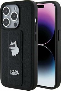 Karl Lagerfeld Karl Lagerfeld KLHCP14LGSACHPK iPhone 14 Pro 6.1" czarny/black hardcase Gripstand Saffiano Choupette Pins 1