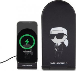Ładowarka Karl Lagerfeld składana ład. indukcyjna 2w1 KLDCRFALKINK 15W czarny/black Ikonik MagSafe 2
