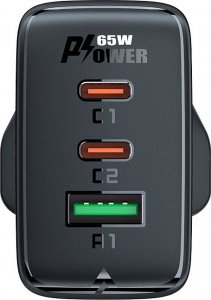 Ładowarka Acefast Acefast ładowarka GaN 65W 3 porty (1xUSB, 2xUSB C PD) wtyczka UK biała (A44) 3