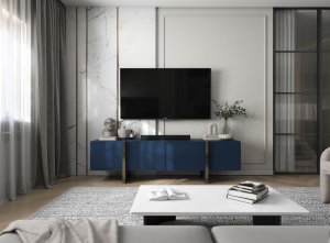 Meble Lindner Meble Lindner Szafka RTV Nowoczesna Komoda RTV Glamour Granatowy Mat 180 cm 6