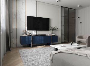 Meble Lindner Meble Lindner Szafka RTV Nowoczesna Komoda RTV Glamour Granatowy Mat 180 cm 7