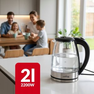 Czajnik Lehmann CZAJNIK ELEKTRYCZNY BEZPRZEWODOWY SZKLANY 2200W DUŻY 2L PODŚWIETLENIE 14